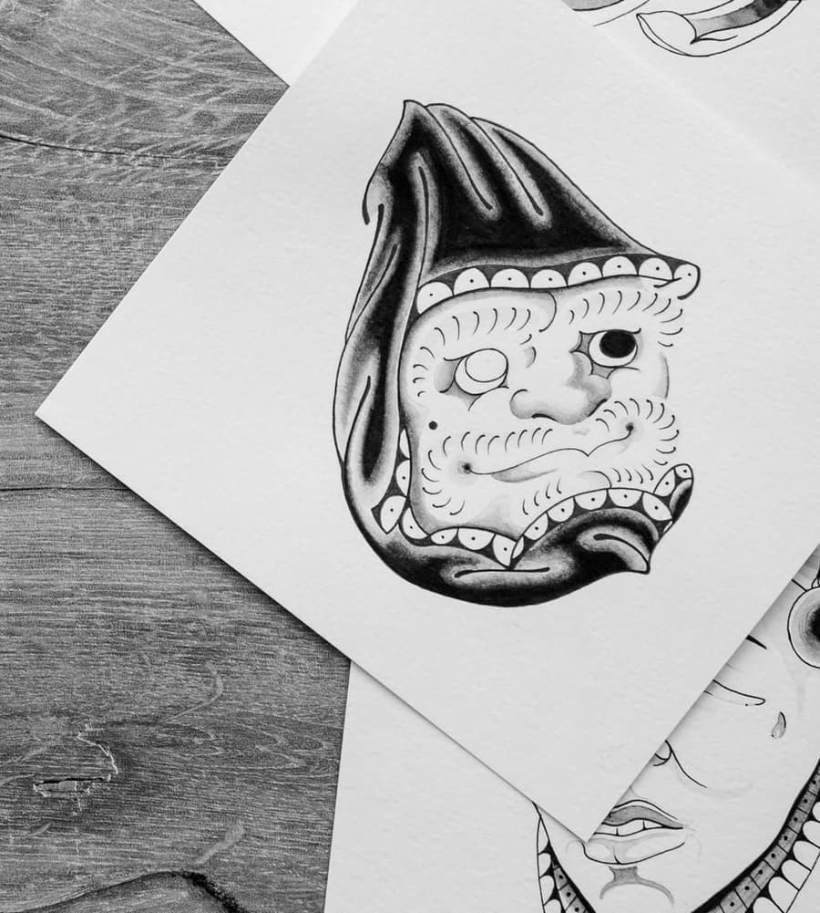Flash drawing of a hooded lantern ghoul with one glaring eye